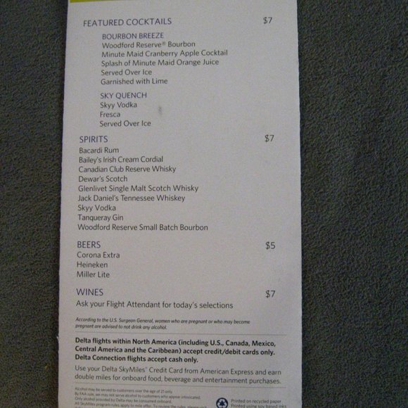 Delta Air Lines 2010 Airplane Menu - Picture 7 of 7